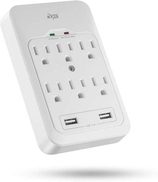 KMC 6-Outlet Surge Tap, 2 USB Ports (3.4A), 980 Joules Surge Protector, White