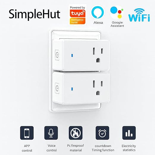 Compact Smart Plug, Works with Alexa & Google Assistant, Smart Life App & Voice Control, Energy Monitoring, Timer Scheduling, No Hub Required, App Remote Control, 2.4 GHz WiFi Outlet, 2-Pack