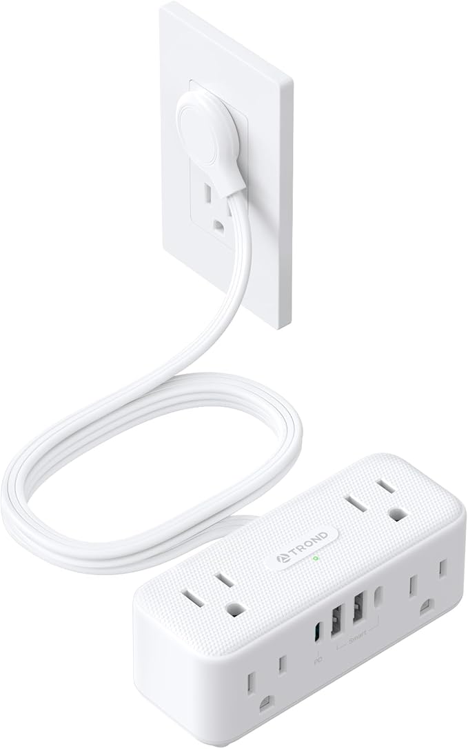 TROND 20W USB C Power Strip Surge Protector - 5ft Flat Plug Extension Cord with Multiple 6 Outlet, 4 USB, 900 Joules, 3 Sided Design, Mountable, Compact for Home Office Travel Dorm Room Essentials