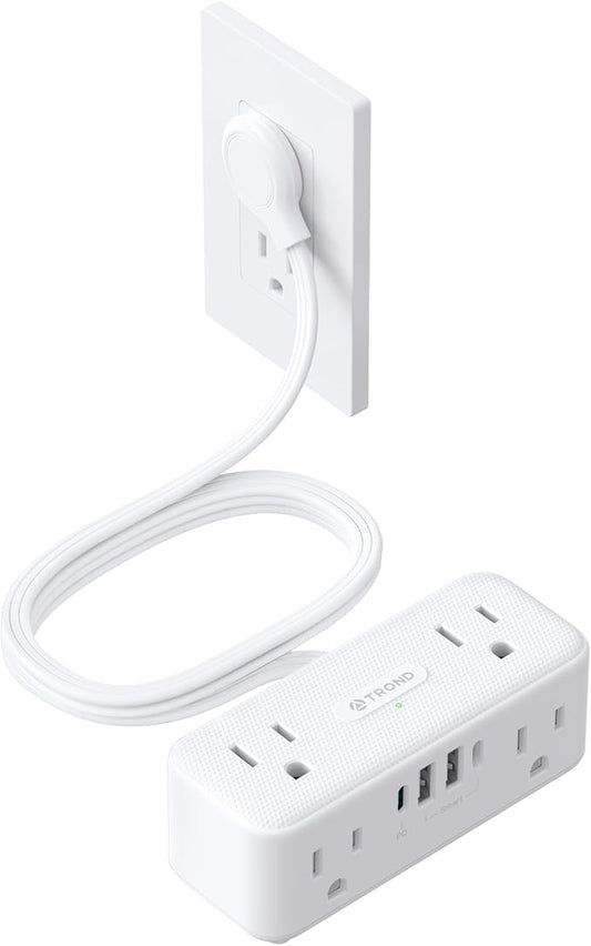 TROND 20W USB C Power Strip Surge Protector - 5ft Flat Plug Extension Cord with Multiple 6 Outlet, 4 USB, 900 Joules, 3 Sided Design, Mountable, Compact for Home Office Travel Dorm Room Essentials