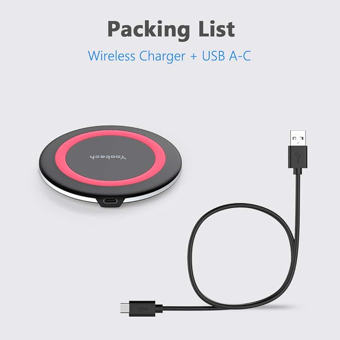 Yootech Wireless Charger,10W Max Wireless Charging Pad Compatible with iPhone 17/17 Pro/17 Pro Max/Air/16/15/14/13/SE 2022/12/11,Samsung Galaxy S25/S24/S23,for AirPods Pro 3(No AC Adapter)