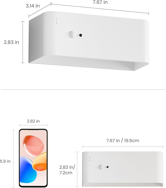Motion Sensor Wall Sconce Indoor, 3 Colors Cordless Wall Lamp LED Wall Sconces Rechargeable Lamp, Remote Control, 8000mAh Battery Operated Wall Lights Brightness Adjustable for Bedroom White 1P
