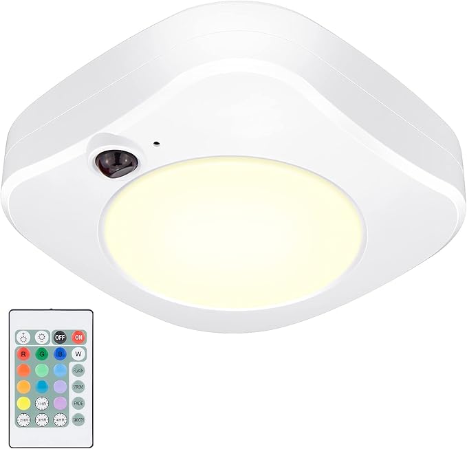 BIGMONAT Ceiling Light Battery Powered, Wireless Shower Light with Remote and Timer, Color Changing Night Light, LED Wall Light for Hallway Stair Closet Corridor Bedroom Pantry Laundry
