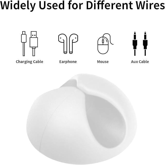 Flezoo Cord Holder Cable Clips, 12PCS White Adhesive Cord Organizer Charger Holder Wire Management Keeper for Nightstand, Desk, Office or Mouse