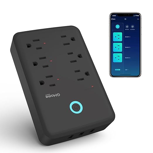 GHome Smart Plug Outlet Extender, Smart Power Strip Surge Protector with 3 Individually Controlled WiFi Outlets and 3 USB Ports, Smart Plugs That Works with Alexa Google Home, 15A/1800W, Black