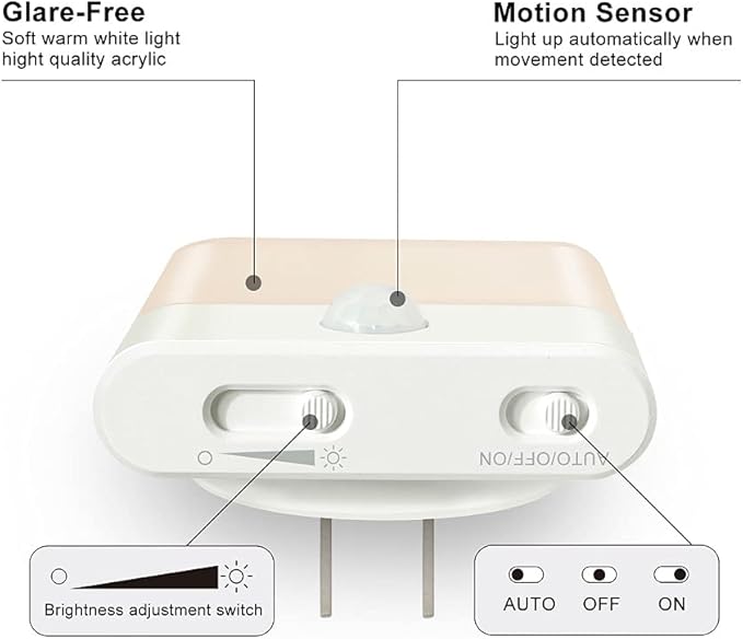 LED Night Light Plug in, Motion Sensor Night Light with Adjustable Brightness 3 Lighting Mode AUTO/ON/Off for Children, Bedroom, Hallway Light, 1-Pack