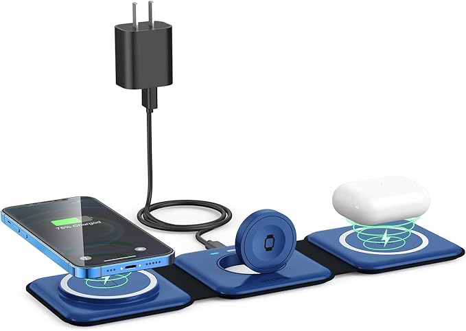 Wireless Charger 3 in 1,RTOPS Magnetic Traval Wireless Charging Station Multiple Devices,GaN 3 in 1 Charging Station,Compatible iphone17/16/15/14/13/Pro/Max,iWatch,AirPods4/3/2/Pro(Adapter Includes)