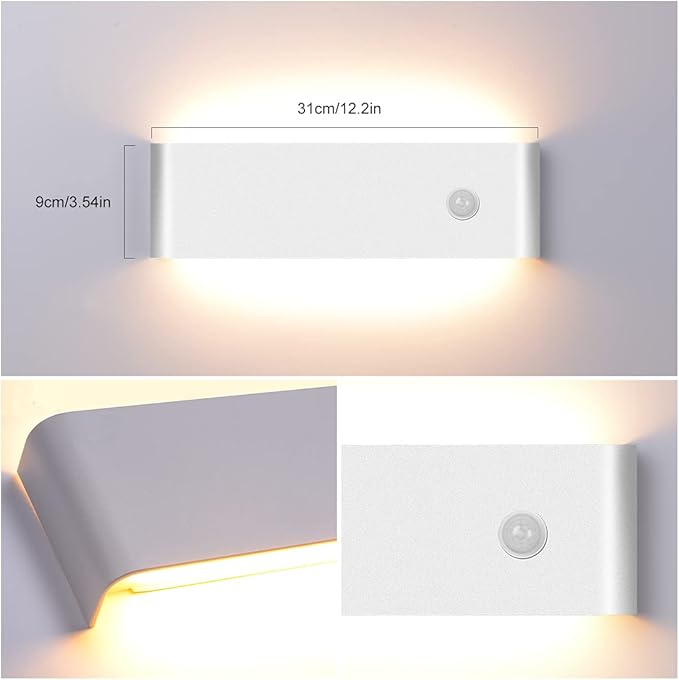 LED Hardwired Motion Sensor Light Indoor Wall Sconce, 12W Motion Sensor Wall Light Indoor Sconce Wall Aluminum Modern Wall Sconce for Living Room Hallway Stair