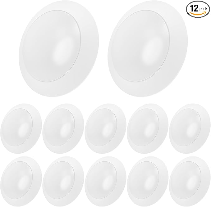 LED Disk Lights 6 Inch, 15W Surface Mount LED Ceiling Light 1050LM, 3000K, 120V, Dimmable, CRI90+, Flush Mount Disc for Kitchen, Closets, Bathroom, ETL Listed, 12Pack