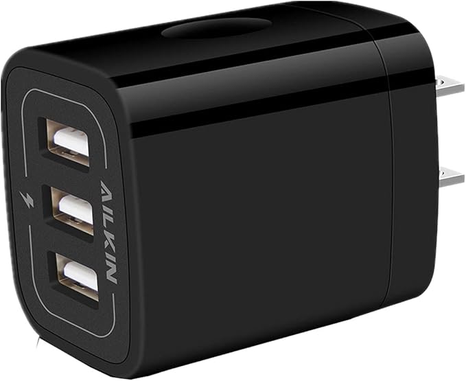 Wall Charger Plug, USB Charger Cube, AILKIN 3.1A 3-Muti Port USB Adapter Power Plug Charging Station Box Black Base for iPhone 17 16 15 14 13 12 11 Pro Max/SE, Samsung Galaxy Phones Charge Block