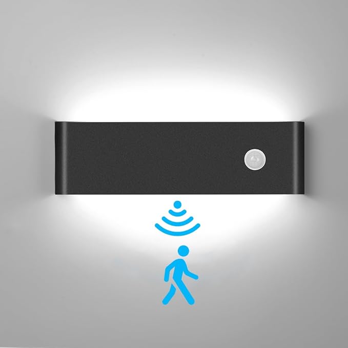LED Hardwired Motion Sensor Light Indoor Wall Sconce, 12W Motion Sensor Wall Light Indoor Sconce Wall Aluminum Modern Wall Sconce for Living Room Hallway Stair Cool White(Not Battery Operated)
