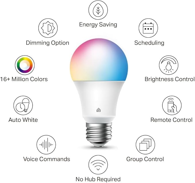 Kasa Smart Light Bulbs, Full Color Changing Dimmable Smart WiFi Bulbs Compatible with Alexa and Google Home, A19, 60 W 800 Lumens,2.4Ghz only, No Hub Required, 2-Pack (KL125P2), Multicolor