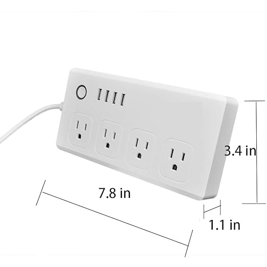 Jinvoo WiFi Smart Power Strip Surge Protector Extension Cord Multi Plug with 4 AC Outlets 4 USB Ports, No Hub Required, Works with Google Home