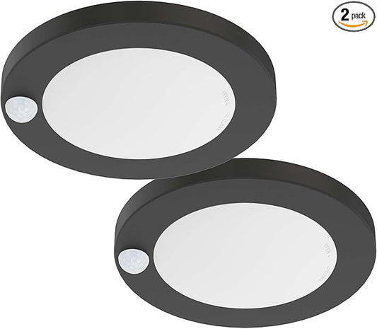 ZAGO LED 6" 120 Volts Closet Light Wired, PIR Motion Sensor Ceiling Disc Light, 15W, 1100 Lumens, CRI>80, 5000K Daylight White for Closet, Laundry, Garage, Pantry, Wet Location, ETL, Black, 2 Packs
