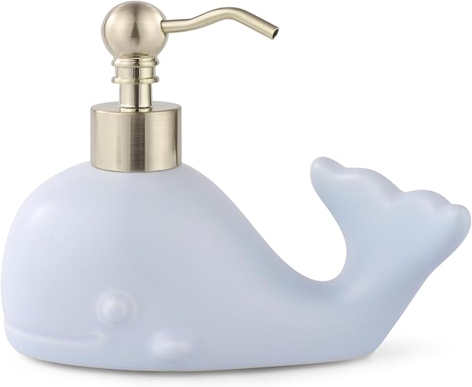Cute Whale Shape Soap/Hand Sanitizer Metal Pump Dispenser, Refillable for Bathroom Accessories, Gifts for Kids (Matt Blue)