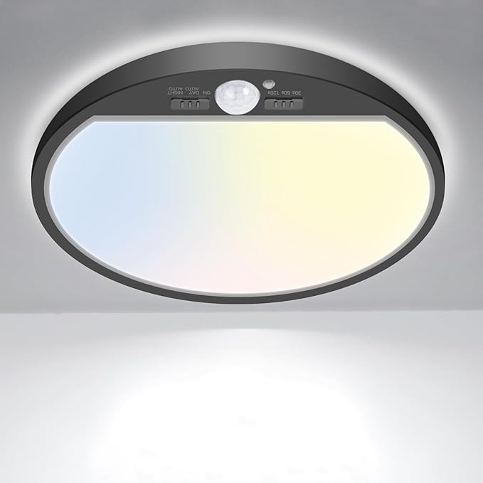 slochi 1Pack Motion Sensor Light Indoor Wired, 12 Inch 3000K/4000K/6500K Closet Lights Motion Sensored, 24W 2400LM Flush Mount Ceiling Light for Hallway Pantry Stairwell Porch, Black