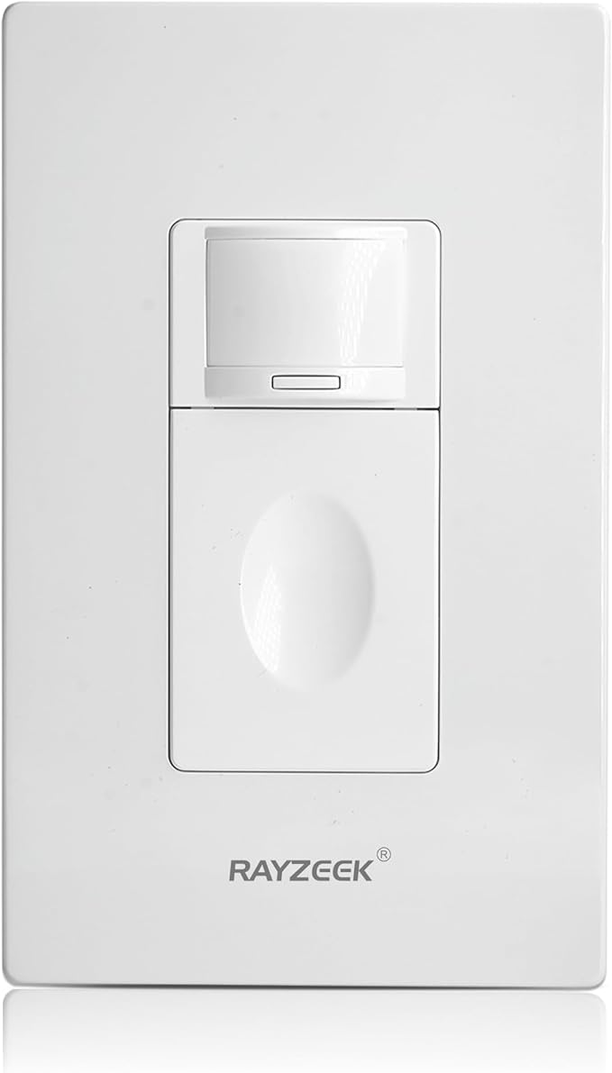 RAYZEEK Motion Sensor Light Switch, No Neutral Wire Required, No Ground Wire Needed,5A,Single Pole, Occupancy&Vacancy&Manual On/Off Override Motion Sensor Activated Wall Switch,PC Fireproof