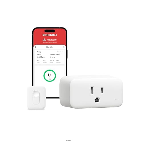 SwitchBot Smart Plug Mini, 15A Energy Monitoring, WiFi & Bluetooth Outlet, Compatible with Alexa, Google Assistant, Home Assistant, App Control, Timer Function, No Hub Required, Compact Design