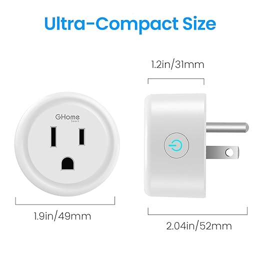 GHome Smart Mini Wi-Fi Plug, Smart Home Wi-Fi Outlet Compatible with Alexa, Google Home & IFTTT, No Hub Required, UL Certified, 2.4G WiFi Only, 1 Count (Pack of 1), White
