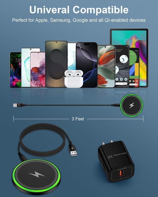 Wireless Charger Samsung S26, 15W Android Wire Less Charging Pad for Galaxy S25 Ultra S25+ S24, Fast Charging Station with Block for Google Pixel 10 Pro XL/9a Android iPhone 17 16 Cargador inalámbrico