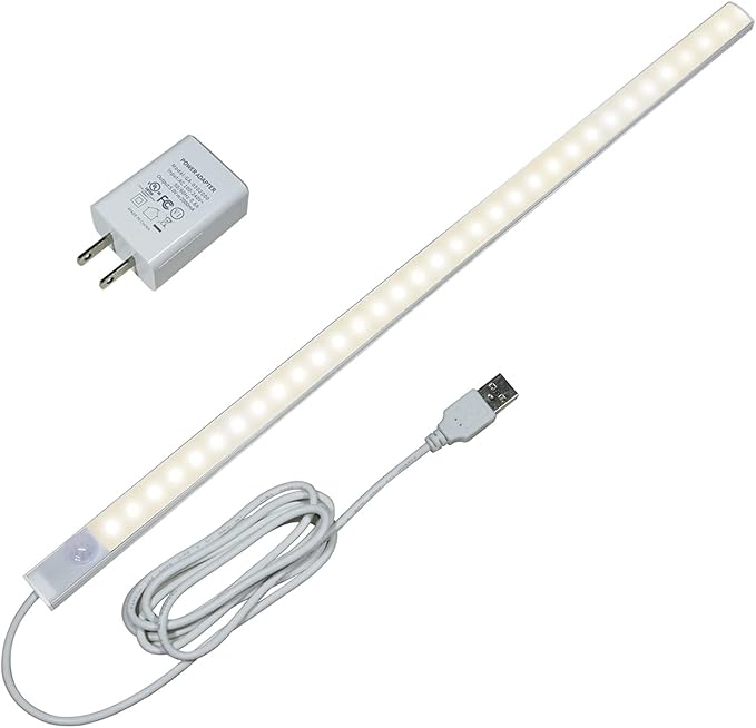 LED Motion Sensor Under Cabinet Lights, 17 inch Plug in Closet Light, USB Corded LED Light Bar, Under Counter Lighting for Kitchen,Wardrobe,Sink,Workspace,Natural White (4000K)