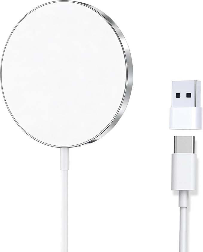for MagSafe Charger, Magnetic Wireless Charging Pad for iPhone 17/17 Pro/17 Pro Max/Air/16 15 14 13 12 Pro Max Plus mini/AirPods 2 3 Pro, Strong Magnet, Aluminum Alloy, USB-C/A Ports(Silver V2)