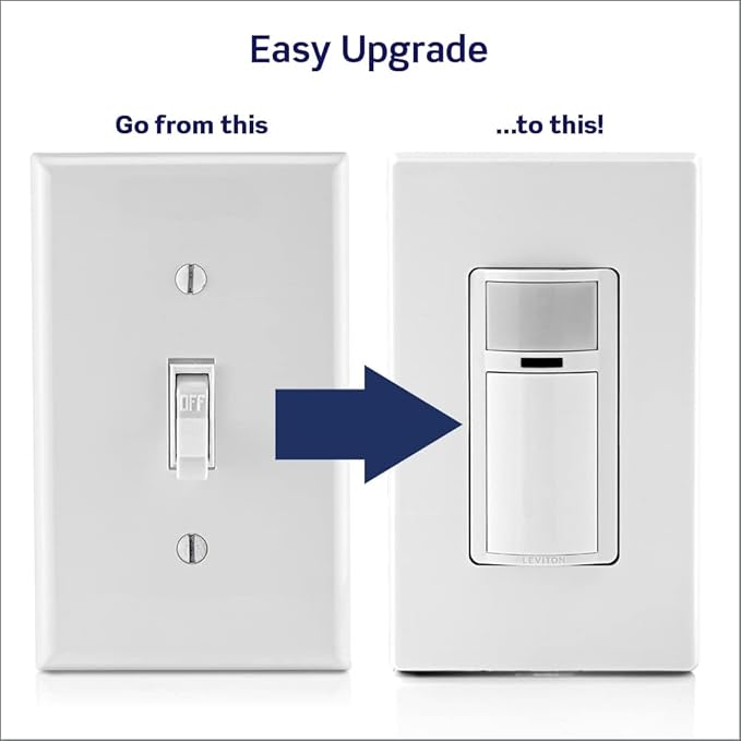 Leviton Motion Sensor Light Switch, Motion Activated, Auto-On/Auto-Off or Manual-On, 5A, No Neutral Wire Required, Single Pole or 3-Way, DOS05-1LZ, White/Ivory/Light Almond