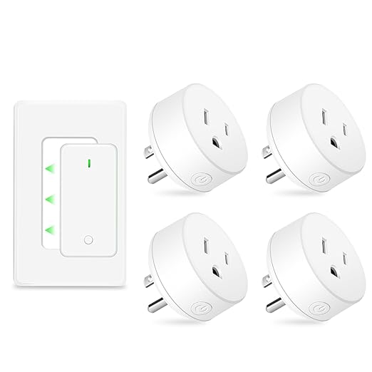 NineLeaf 4 Plug-in Light Switches with 1 Remote, Wireless Remote Control Light Switch with Wall Switch, 15A/1500W, TUV Listed, No Wiring, 500ft RF, Remote Control Outlet for Lamps,Household