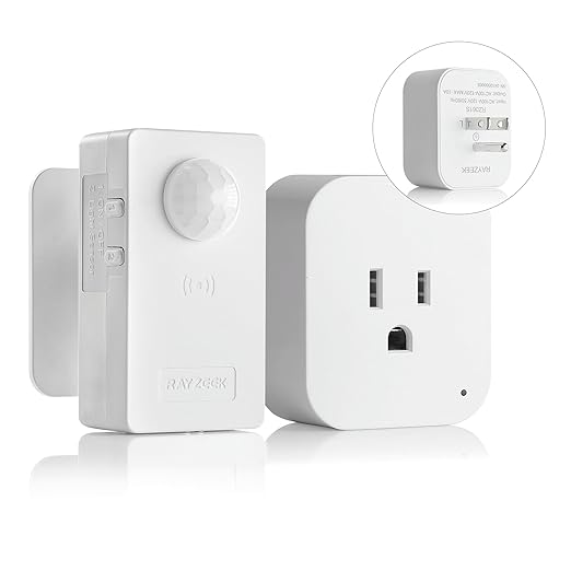 RAYZEEK Wireless Motion Sensor Plug Kits,No-Wire Mini PIR Sensor Switch Control Plug to Auto Turn On/Off Electrical Devices,10A/1100W for Christmas Lights,Fans,Household Appliances