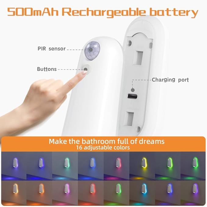 HOTUT Toilet Night Lights 2 Pack, Motion Sensor 16 Colors Changing Bowl Inside Toilet Light for Bathroom Decor, Rechargeable Smart Night Lamp, Funny Ideal Gifts for Kids Teen Boys Girls Men Women