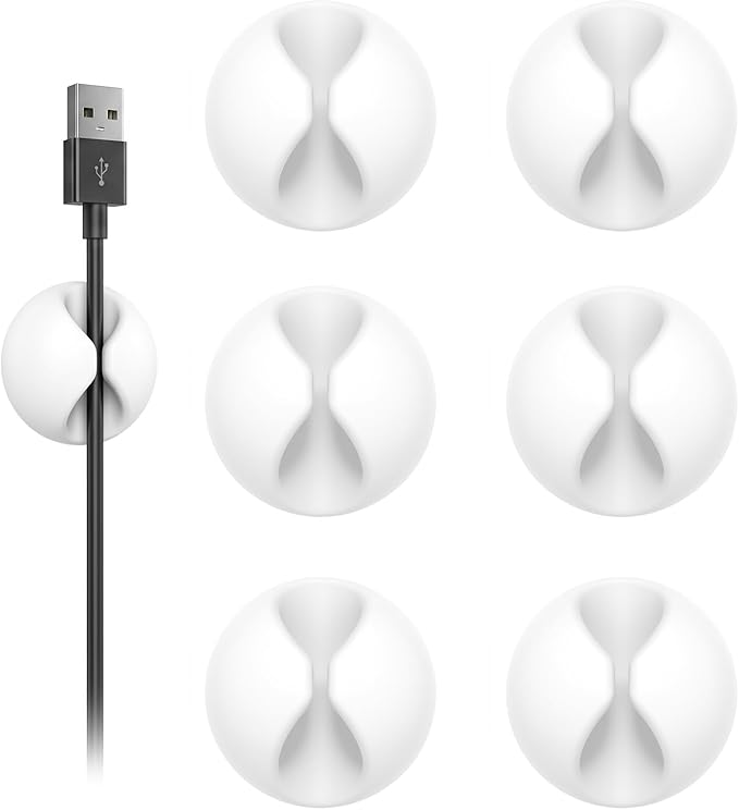 Shintop Cable Clips, 6 Pack White Cord Holder Cable Management Wire Organizer for Organizing Desk Nightstand Car Phone Charger