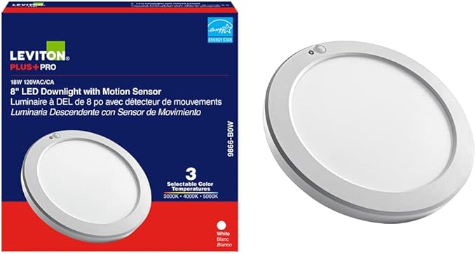 Leviton LED Downlight with Motion Sensor, 8” Round, White, 9866-B0W