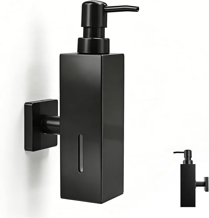 Black Soap Dispenser, Wall-Mounted 304 Stainless Steel Liquid Soap Dispenser for Kitchen and Bathroom