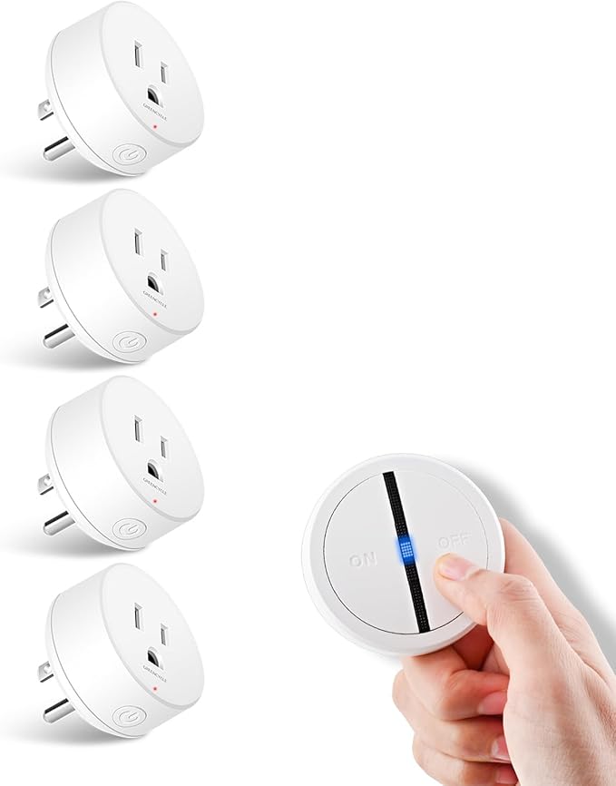 Greencycle Wireless Remote Control Outlet Plug with Switch,On Off Outlet Switch for Light,15A,Renmote Control for Indoor Lights,Lamps,Household,300ft Long Range,No Wiring,White,1SW+4Outlets