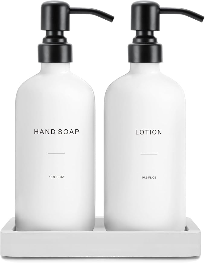 Prus Waso White Soap Dispenser Set, Contains Hand and Lotion Dispenser with Pump. Perfect for Guest Bathroom Decor. (White)