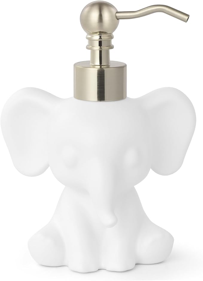 Cute Elephant Shape Soap/Hand Sanitizer Metal Pump Dispenser, Refillable for Bathroom Accessories, Gifts for Kids (Matt White)