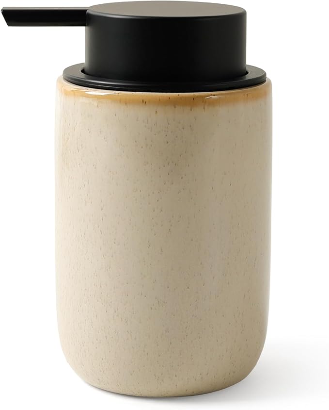 BosilunLife Lotion Pump Dispenser - Hand Soap Dispenser Bathroom Ceramic Dish Liquid Soap Dispenser for Bathroom, Kitchen, Countertop Soap Dispensers (Greige with Speckle, Liquid Pump)