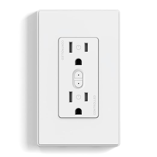 ELEGRP Smart Plug, Smart in-Wall Outlet Compatible with Alexa and Google Assistant, 2.4GHz Wi-Fi Smart Receptacle with Energy Monitoring, No Hub Required, UL Listed, White, 1 Pack
