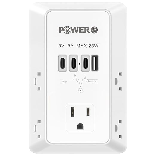 Electrical Outlet Extender with USB Ports (3C1A), Snug Wall Outlet, Surge Protector, Wall Plug Adapter for Multiple Devices, Wall Socket Expander