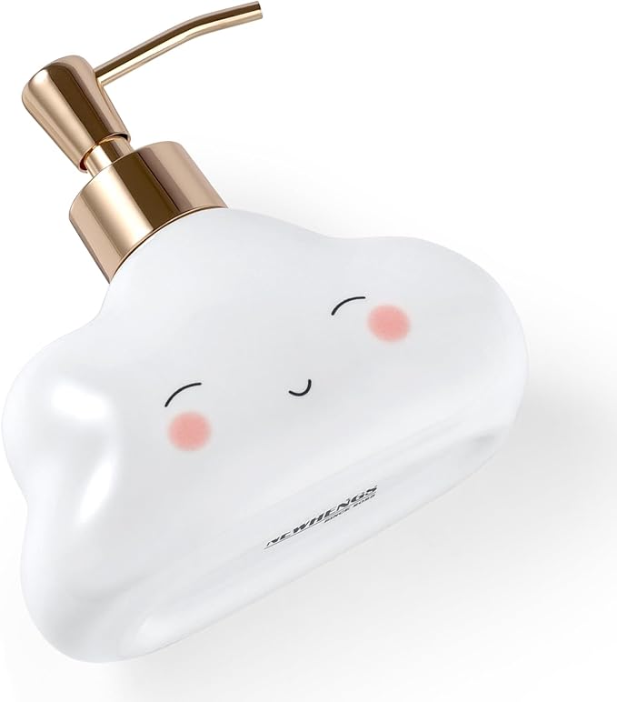 Cute Cloud Shape Soap/Hand Sanitizer Metal Pump Dispenser, Refillable for Bathroom Accessories, Gifts for Kids (White)