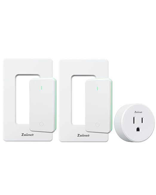 Zoiinet Remote Control Outlet Plug with 2 Switches, Buckle Design & Removable Wireless Light Switch, No Wiring Needed, 300 ft, 15A/1500W, Programmable, for Household Appliances