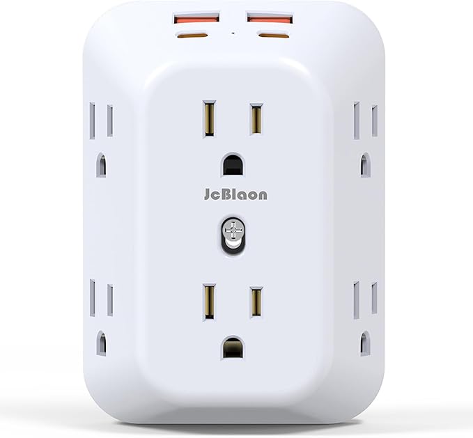 Multi Plug Wall Outlets, 6-Port Outlet Extender with 4 Charging USB Ports (2 USB A, 2 USB C), 4 Sided 1050J Surge Protector wall Plug Adapter Reserved for Home Travel and Office use