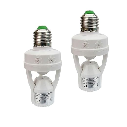 Motion Activated Light Socket,E26 Motion Security Light Bulb Socket Indoor for Front Door Porch Garage Basement Hallway Closet (2 Pack)