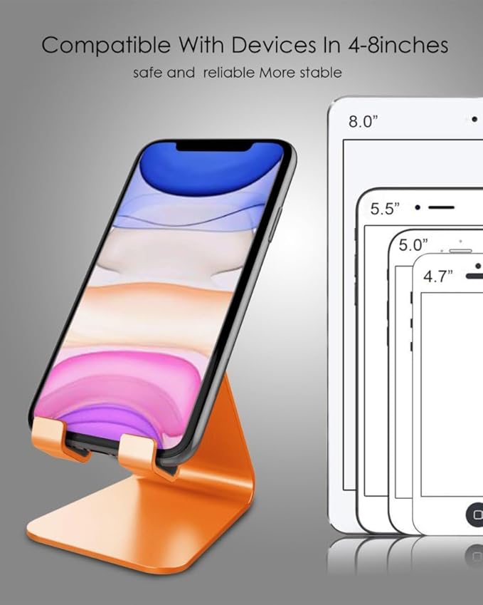 CreaDream Cell Phone Stand, Cradle, Holder, Aluminum Desktop Stand Compatible with Switch, All Smart Phone, iPhone 15 14 13 12 Pro Max Plus Mini Xr X Se 8 SE -Orange