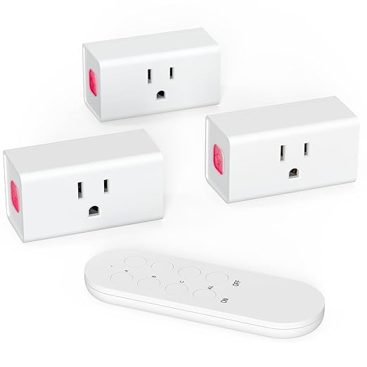 Mini Remote Control Outlet On Off Switch Plug for Christmas Lights, 260ft RF Range, Wireless Remote Light Switch 1800W/15A, White, FCC Listed(1 Remote + 3 Outlets)