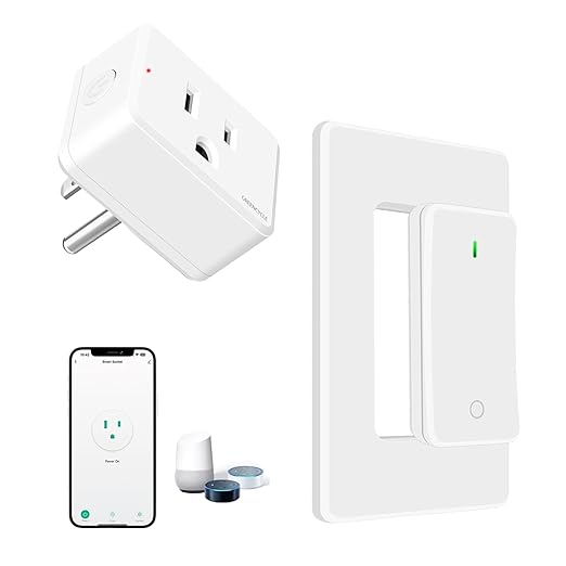 WiFi Plug with Switch,GreenCycle Smart Outlet with Remote,Compatible with Alexa and Google Home via Tuya,Compact Design,Remote Control Anywhere,15A/1500w,TUV FCC Listed(2.4G)
