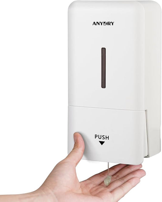 anydry 27oz (800 ml) Manual Wall Mounted Soap Dispenser, Ideal for Commercial Bathrooms Restaurants Hotels, Use with Liquid Hand Soap Shampoo, ABS White