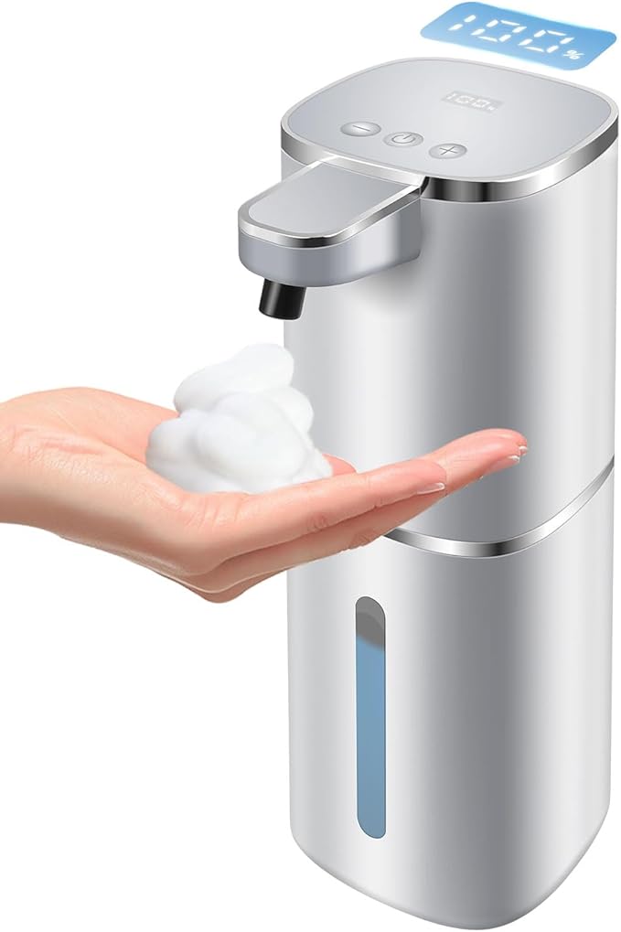 Automatic Foaming Soap Dispenser Touchless, Digital Display 9-Level Adjustable Smart Hand & Dish Soap Dispenser, USB Rechargeable, 13.5oz/400mL Wall Mounted for Bathroom Kitchen, Hotel, Restaurant