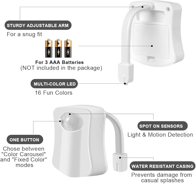 HOTUT Toilet Lights Motion Detection Sensor, 2 Pack Smart Night Light for Bathroom, 16 Color Changing Inside Toilet Bowl Night Light, Cool Stuff Bathroom Accessories Decor for Boys Girls Men Women