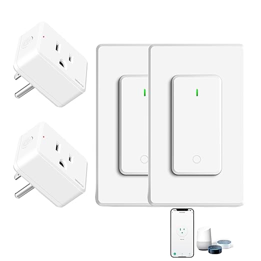 WiFi Plug with Switch,GreenCycle Smart Outlet with Remote,Compatible with Alexa and Google Home via Tuya,Compact Design,Remote Control Anywhere,15A/1500w,TUV FCC Listed(2.4G),2 Switch 2 Plug